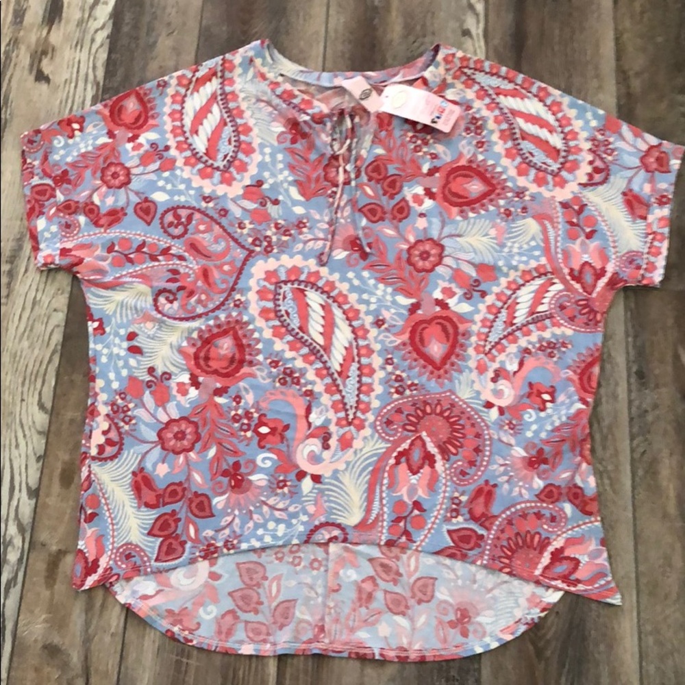 Pink Coconut Boutique Boho Blouse Keyhole Sz 2XL